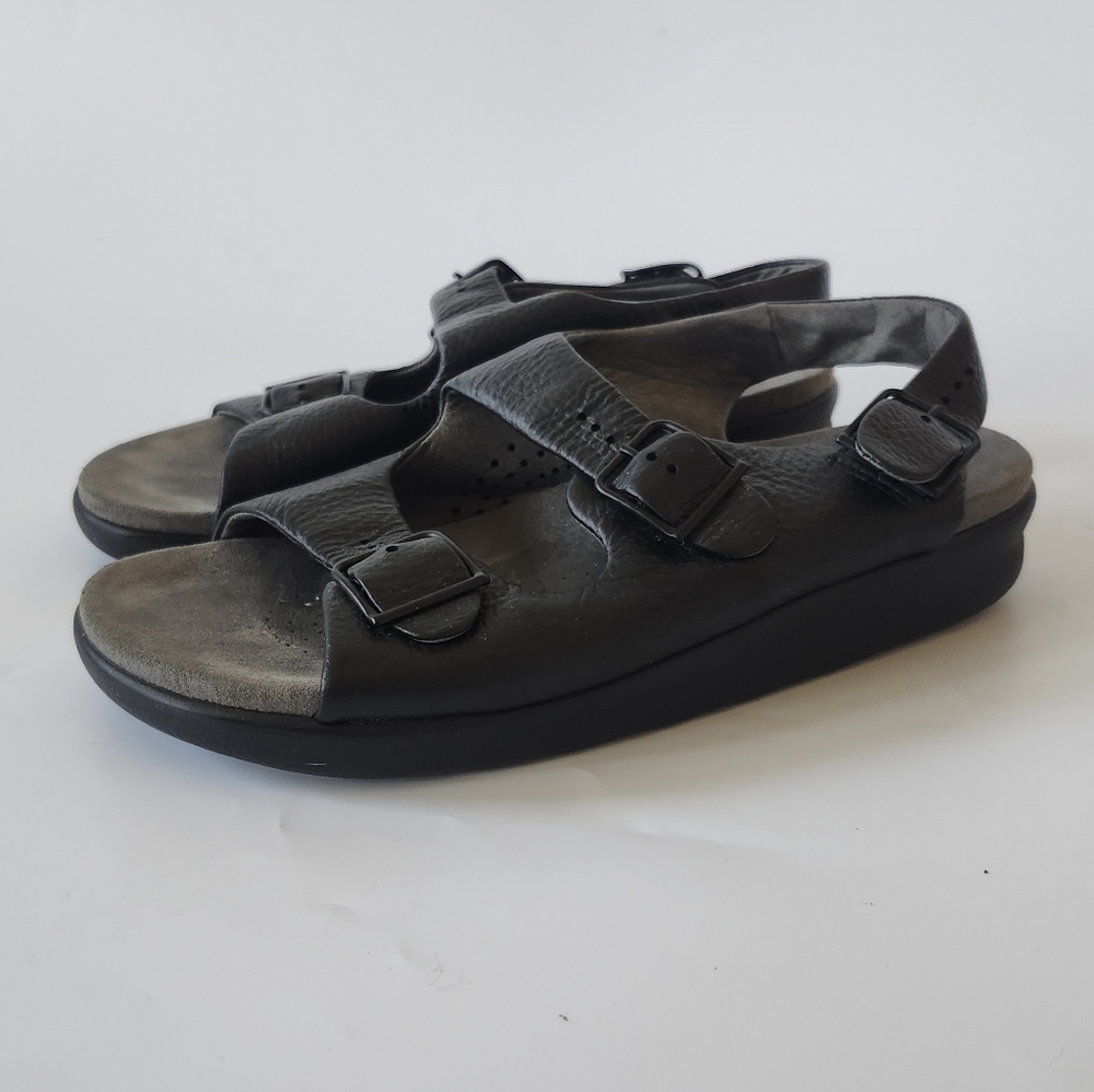 SAS Womens Relaxed Black Leather Flats Sandals ComfortableOrthopedic Shoes 10 W
